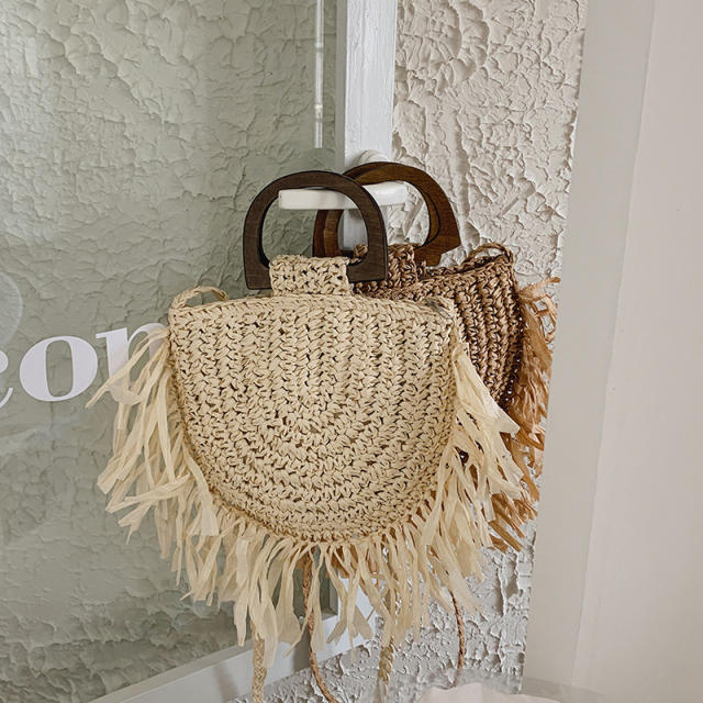 Boho straw tassel handbag