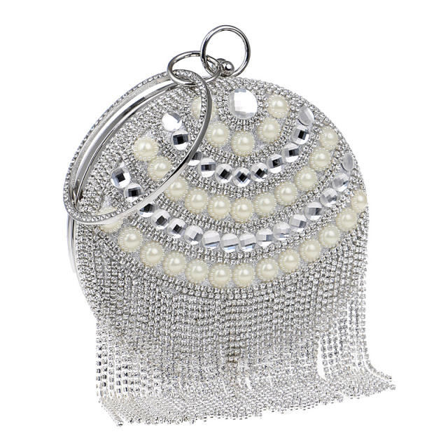 New design rhinestone tassel round shape women evening bag
