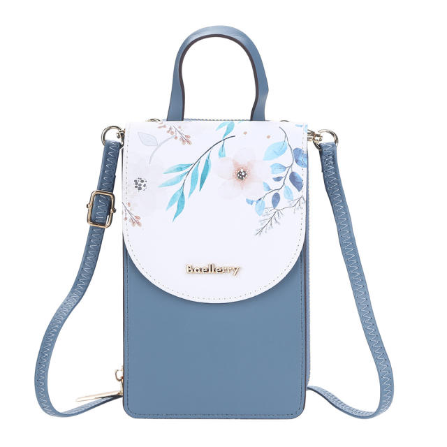 Blue printed mini leather crossbody bag purse