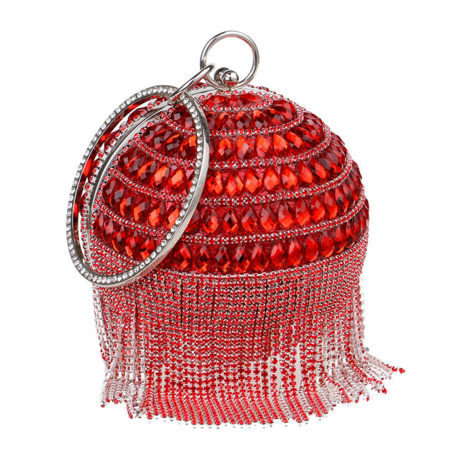 Luxury pave setting glass crystal rhinestone tassel ball shape evening bag