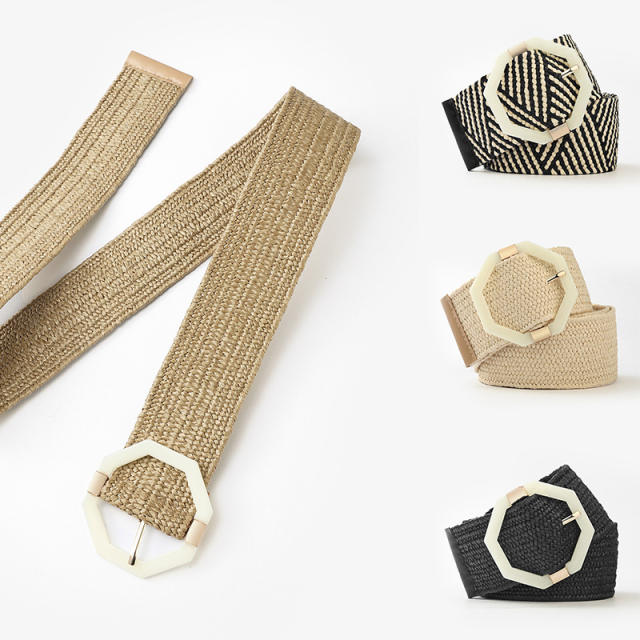 Fashion octagonal plastic buckle straw belt