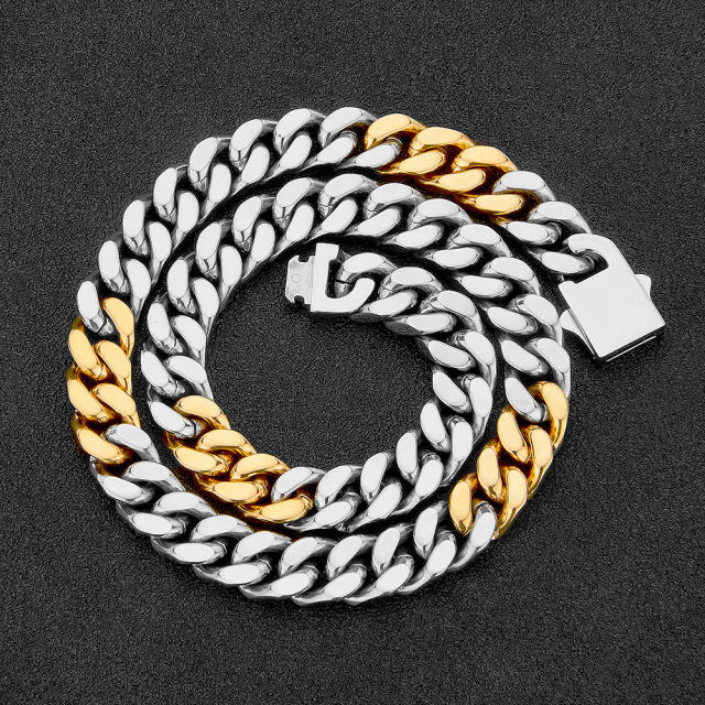 Hiphop two tone stainless steel cuban link chain for men