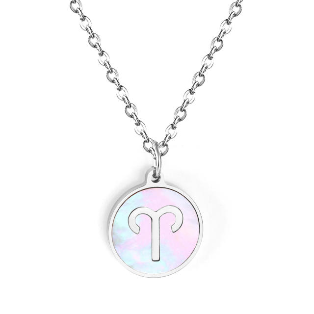 Mother shell zodiac series stainless steel necklace