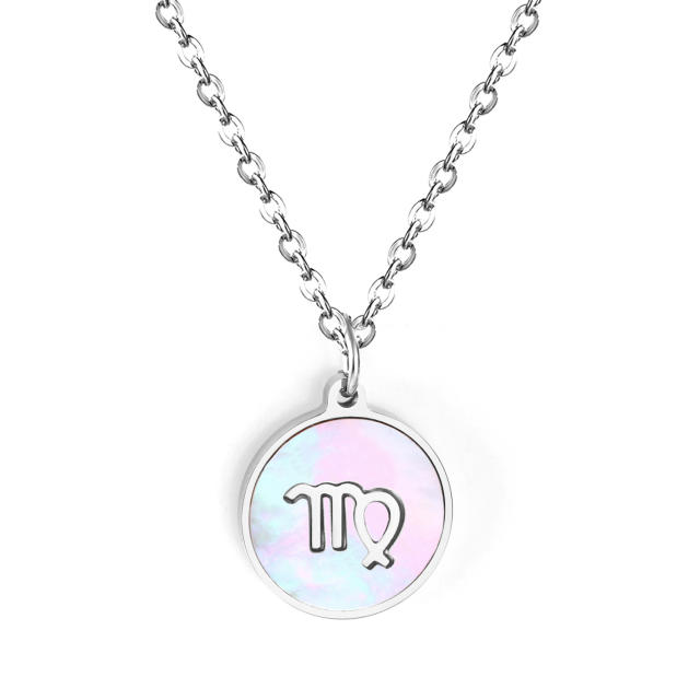 Mother shell zodiac series stainless steel necklace