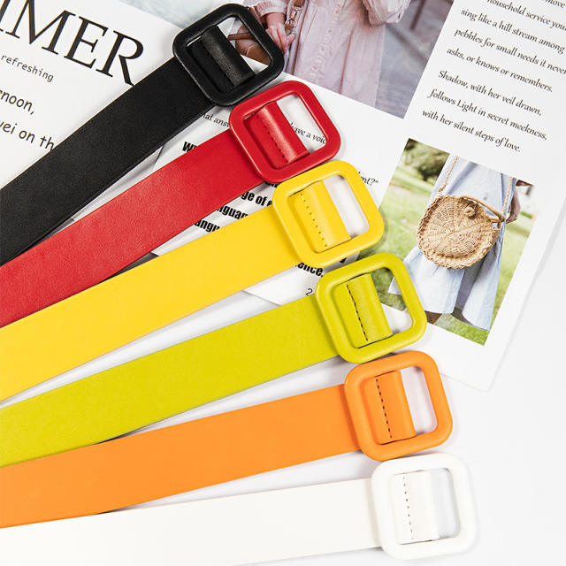 Plain color PU leather women belt