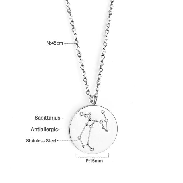 Hot sale zodiac round charm stainless steel necklace