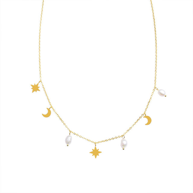 Star moon pearl necklace