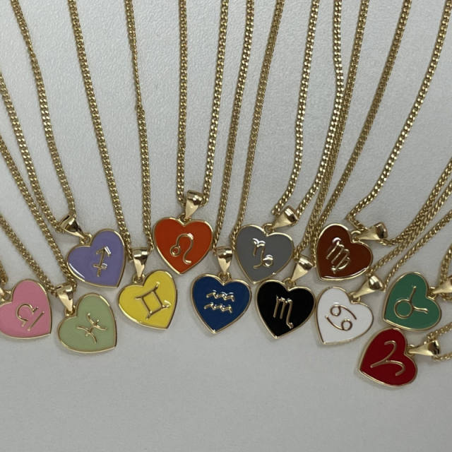 Colored heart zodiac pendant necklace