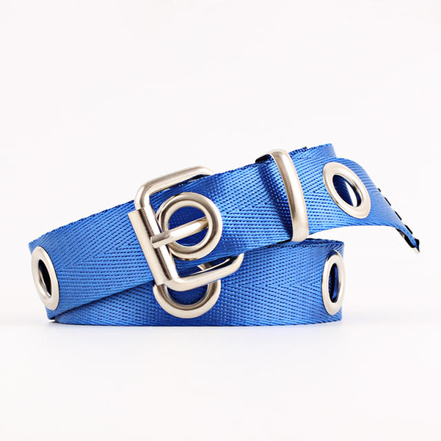 Solid color easy match canvas buckle belt for women