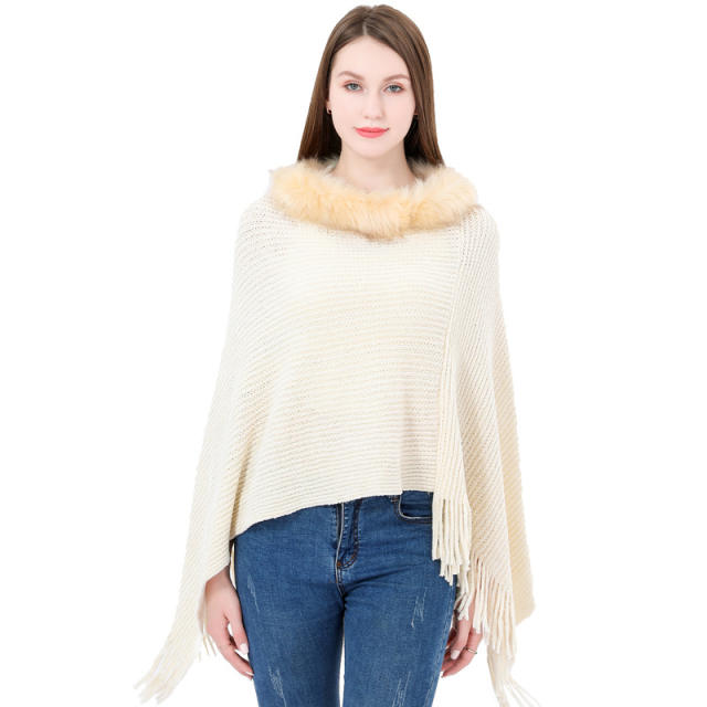 Autumn winter warm fluffy collar knitted shawl