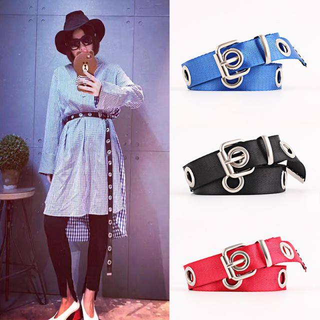 Solid color easy match canvas buckle belt for women