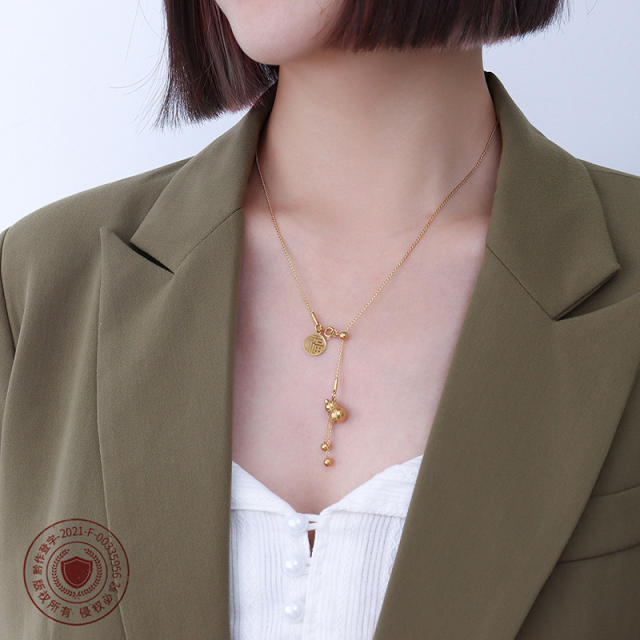 Chinese style calabash pendent lariat necklace