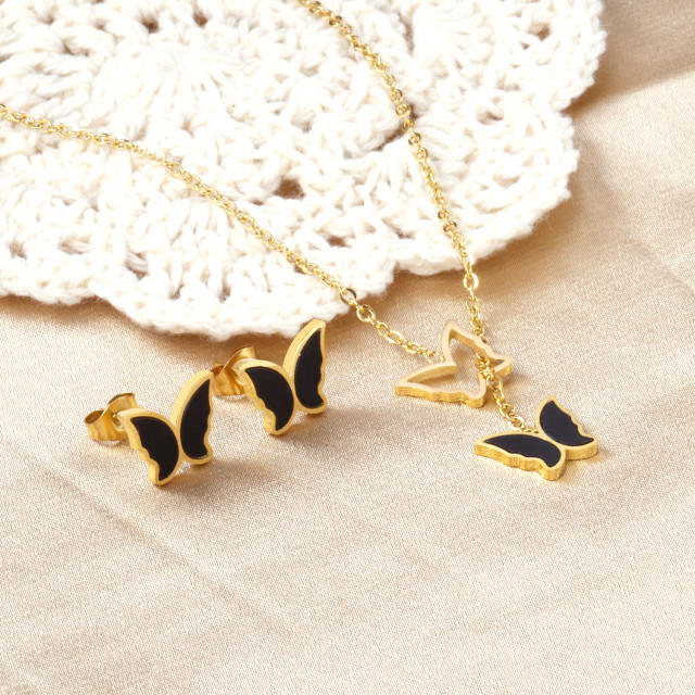 Stainless steel butterfly lariet necklace set