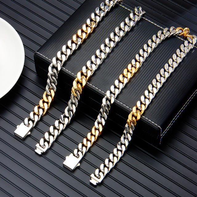 Hiphop two tone stainless steel cuban link chain for men