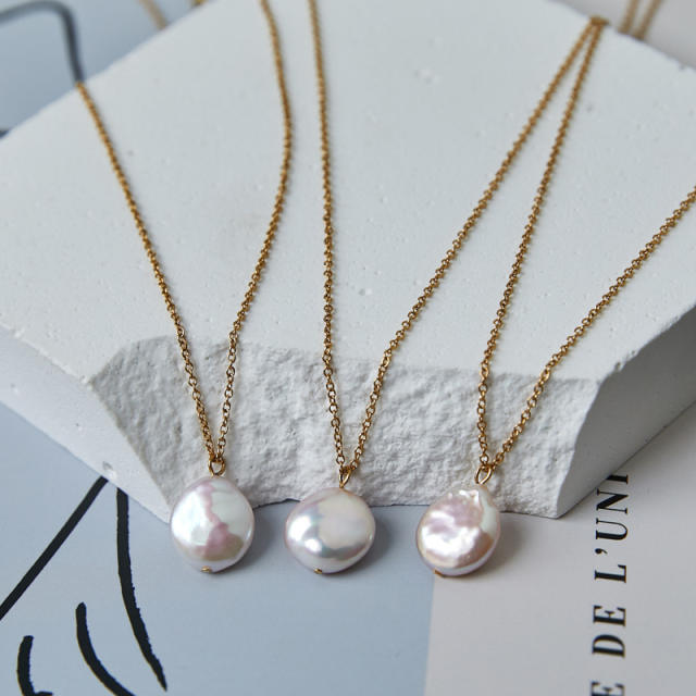 18KG stainless steel cable chain baroque pearl necklace