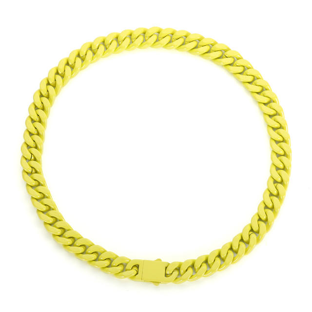 Colored stainless steel cuban link chain necklace hiphop