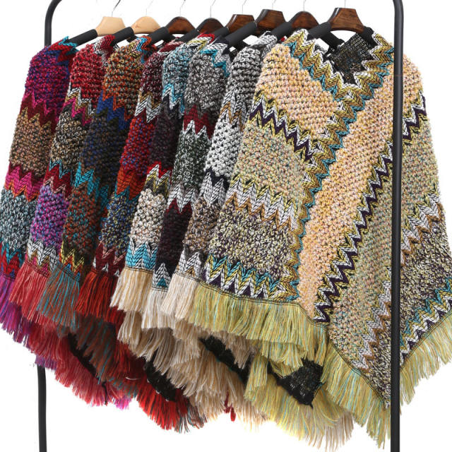 Colorful natural trend tassel knitted shawl