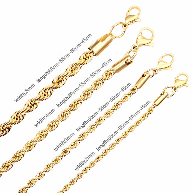 3mm/4mm/5mm stainless steel hiphop rope chain