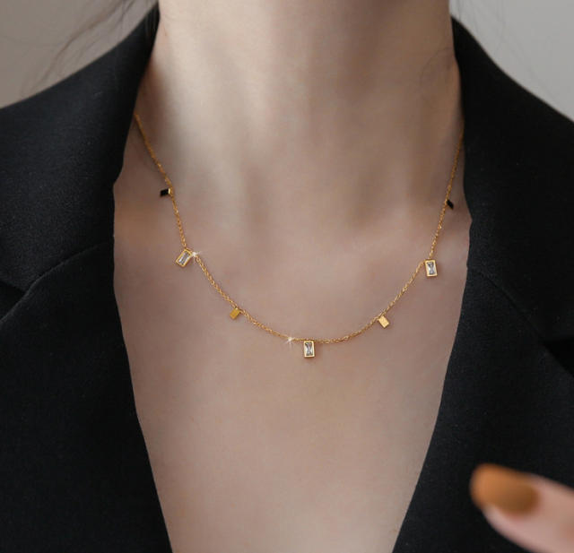 Delicate cubic zircon charm dainty choker necklace