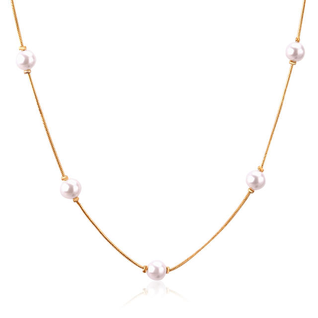 Stainless steel pearl choker necklace