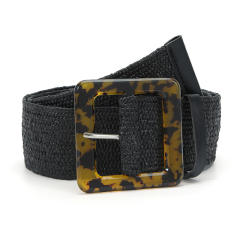 Leopard grain square buckle straw belt