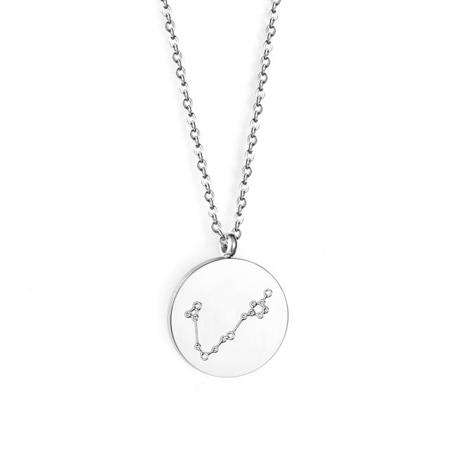 Hot sale zodiac round charm stainless steel necklace