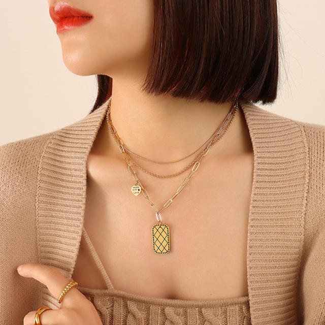 Square-layer pendant multi-layer necklace