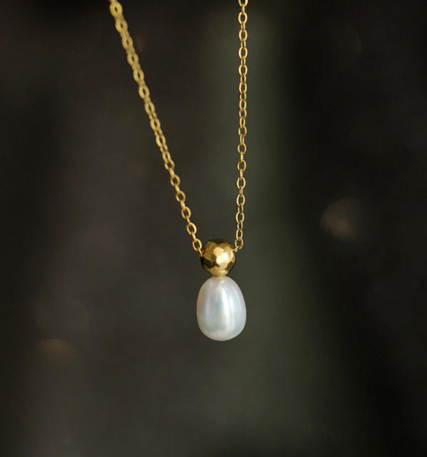 18KG water pearl pendant stainless steel necklace