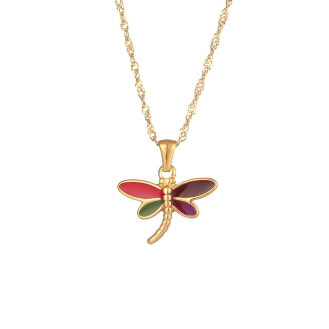 Y2K enamel dragonfly stainless steel choker necklace