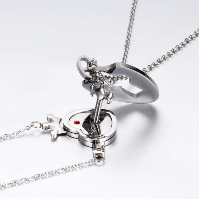 Titanium steel lock and key couple necklace