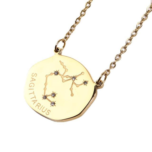 Double side zodiac stainless steel necklace