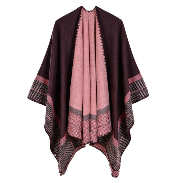 Women's striped small square faux cashmere shawl