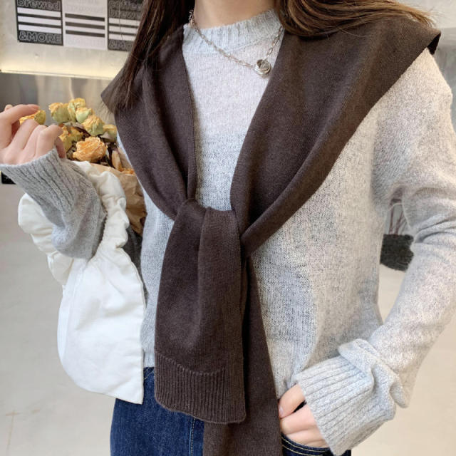 Korean style knitted 6% wool shawl scarf for women
