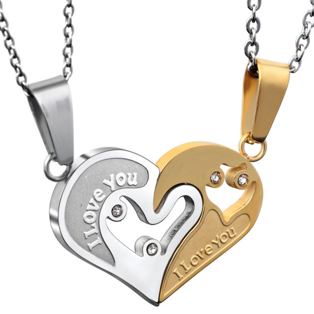 Double-color titanium steel couple necklace