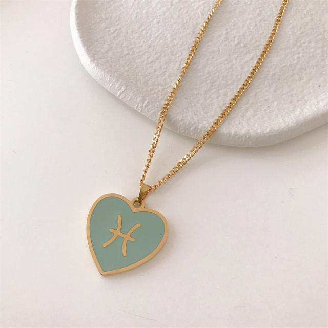 Colored heart zodiac pendant necklace