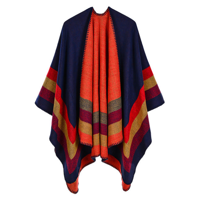 Women's striped small square faux cashmere shawl