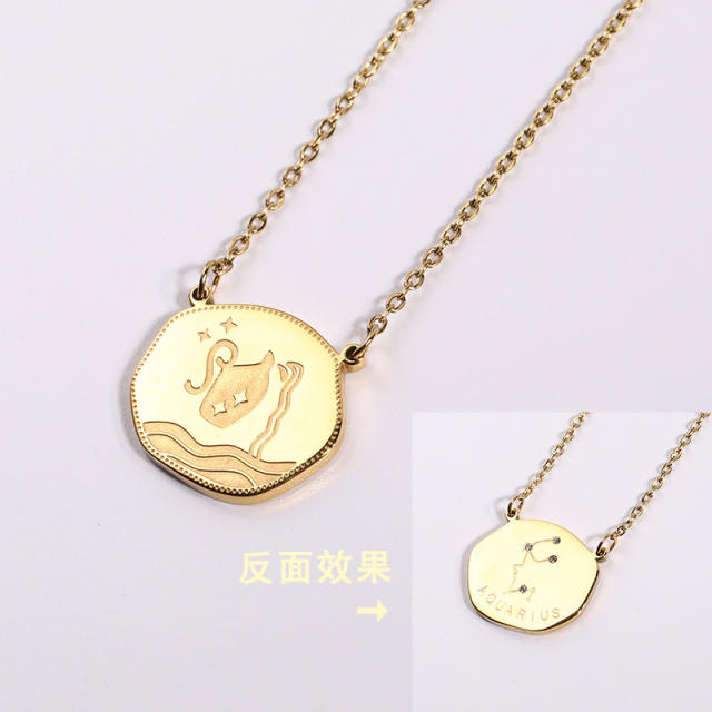 Double side zodiac stainless steel necklace