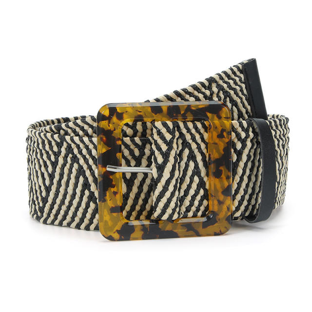 Leopard grain square buckle straw belt