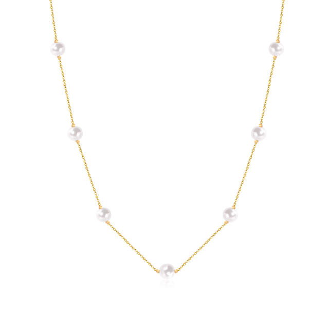 Stainless steel pearl choker necklace