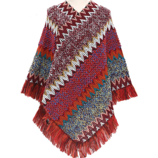 Colorful natural trend tassel knitted shawl