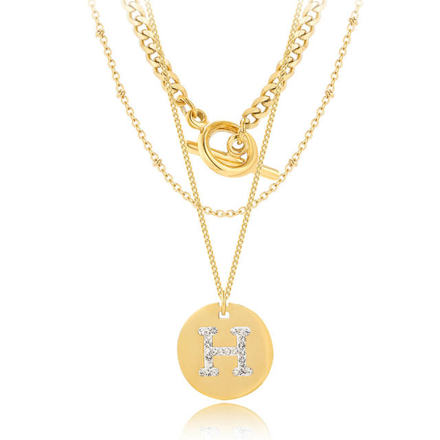 Multilayer diamond H letter necklace