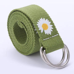 Canvas colorful daisy flower D ring belt