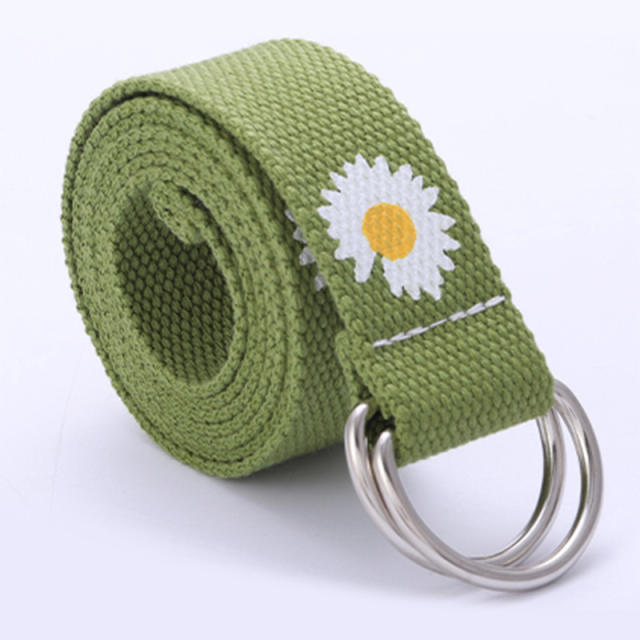 Canvas colorful daisy flower D ring belt