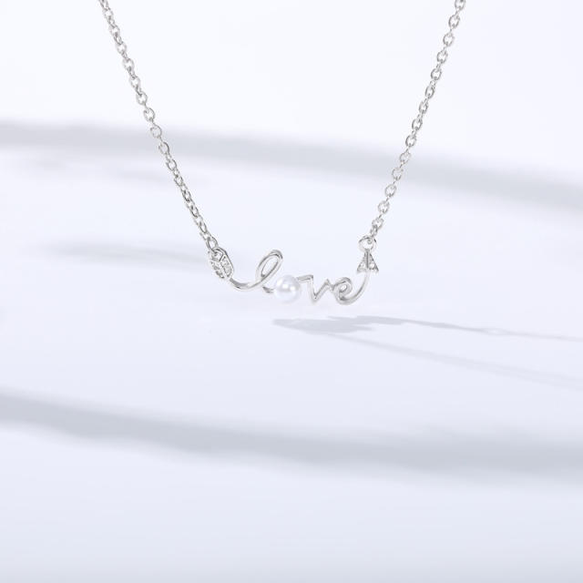 Stainless steel love letter pearl necklace