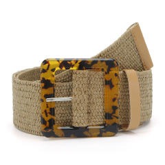 Leopard grain square buckle straw belt