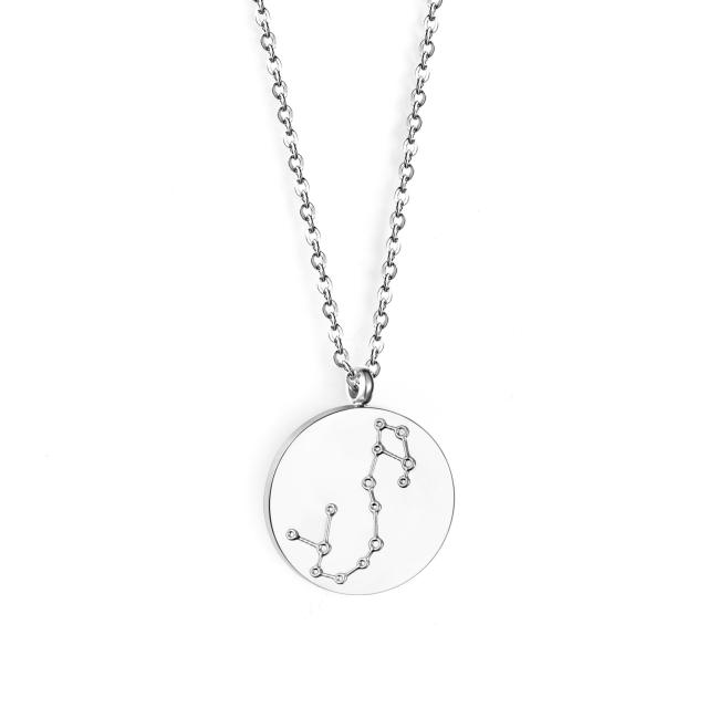 Hot sale zodiac round charm stainless steel necklace