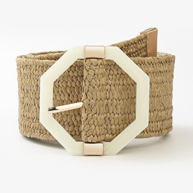 Fashion octagonal plastic buckle straw belt
