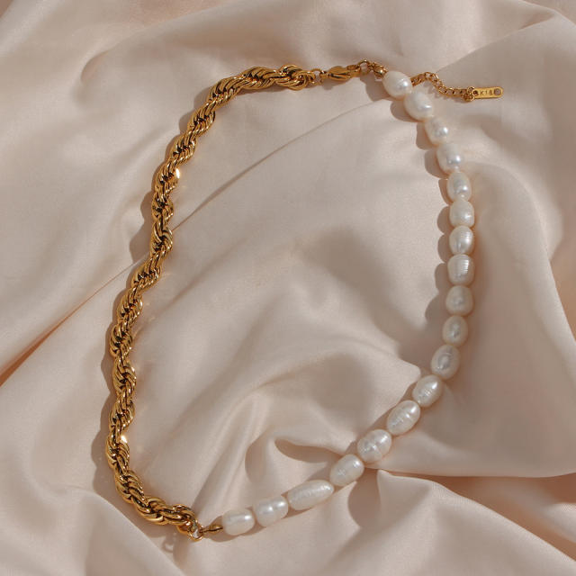 Water pearl stainless steel rope chain necklace bracelet