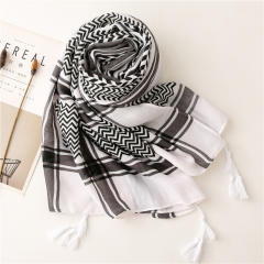 Retro ethnic style geometric pattern printed cotton and linen scarf