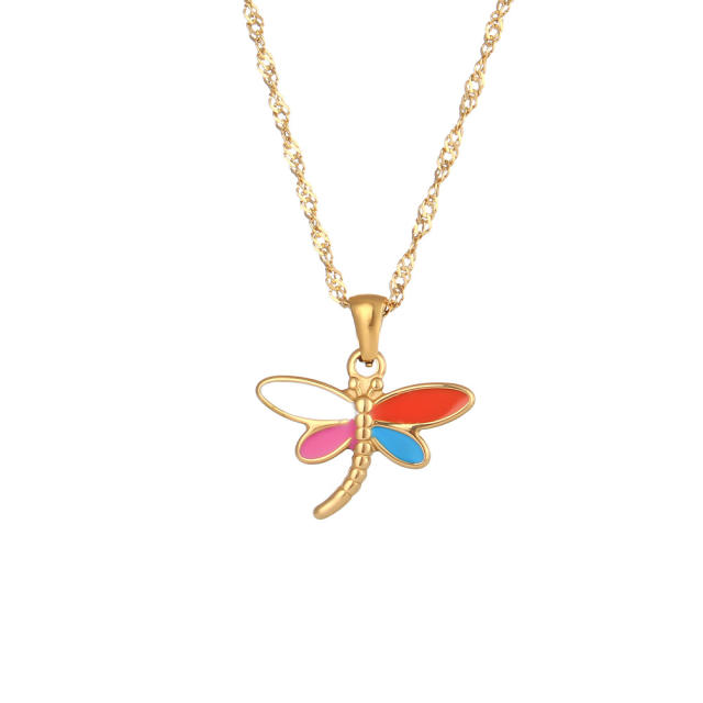 Y2K enamel dragonfly stainless steel choker necklace